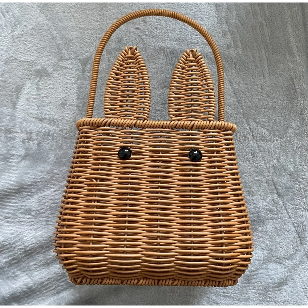 Bunny Woven Basket Rabbit Nordic Easter Tote Kawaii Cottagecore Storage Decor